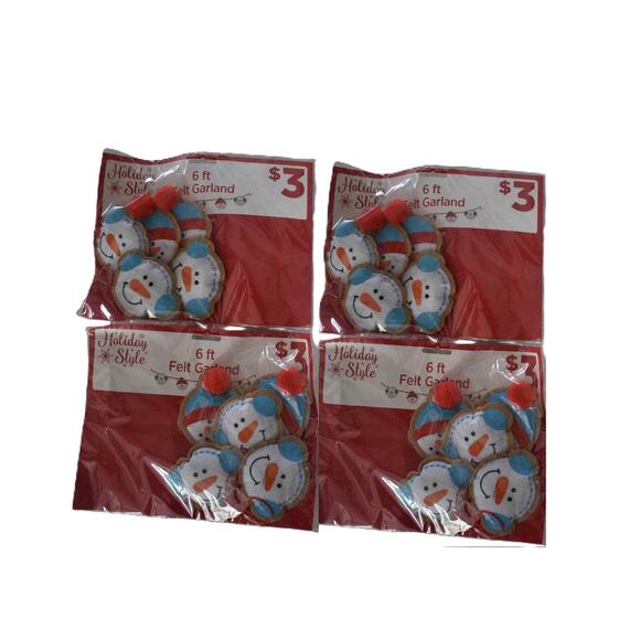 New 4 Pack Christmas Felt Garland SNOWMAN 6 Feet Ea 24 Total Feet - Picture 1 of 1